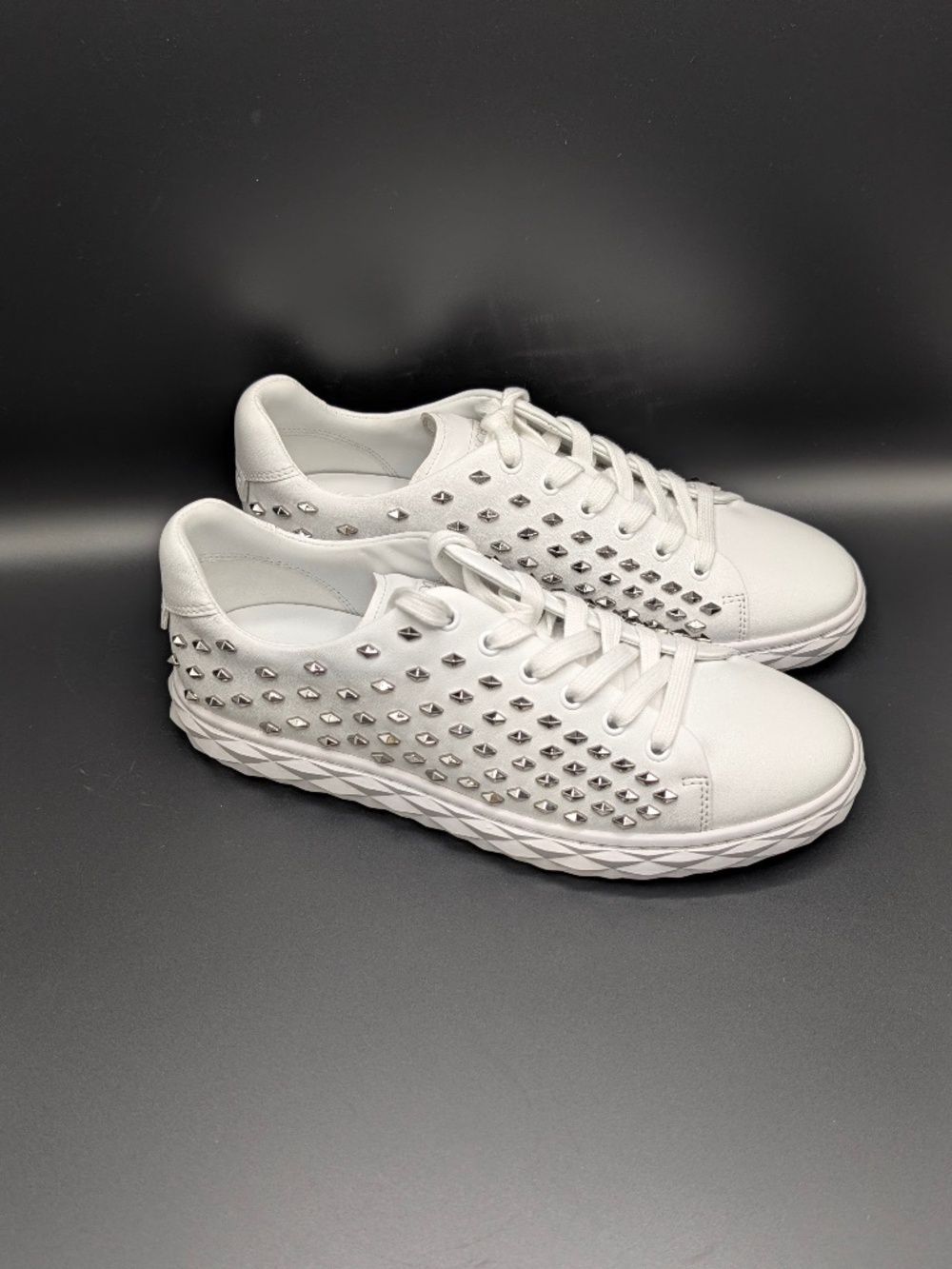 JIMMY CHOO Diamond Light/F Sneakers 38 US 8 White Nappa Silver Studs Low Trainer